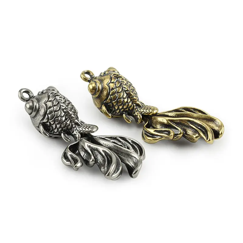 Vintage Goldfish Brass Beads Goldfish Lanyard Bead Paracord Pendant Fish Keychain DIY Pendant
