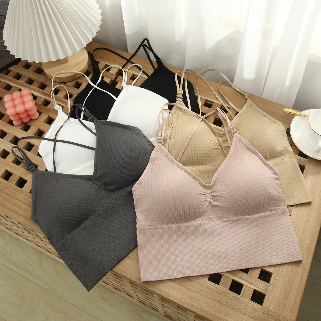 Beauty Back Yoga Bra Women Padded Sports Bra Removable Workout Bra Wireless Fitness Bra Elastic Thin Shoulder Strap Workout Bra