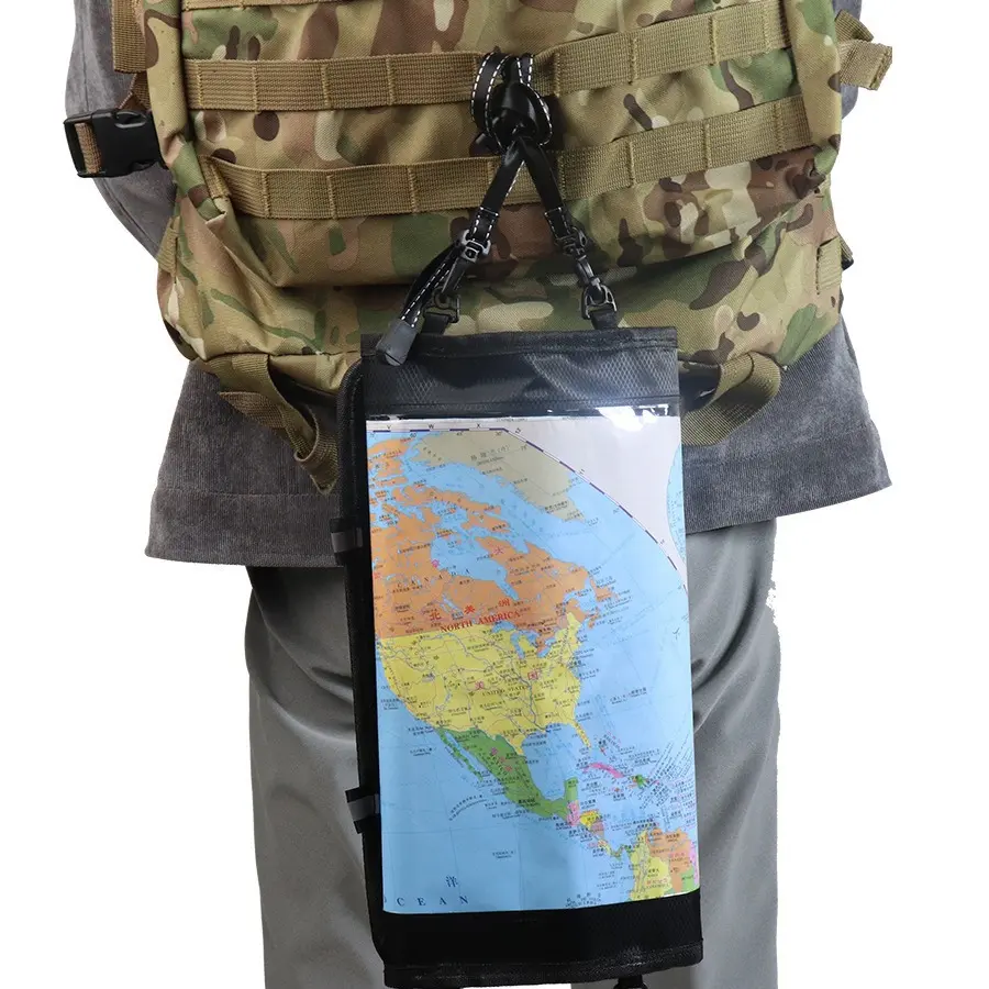 Map Case Waterproof Tactical Hiking Map Pouch Holder with Clear Window Lanyard Transparent PVC Stationery Storage Holder Cover