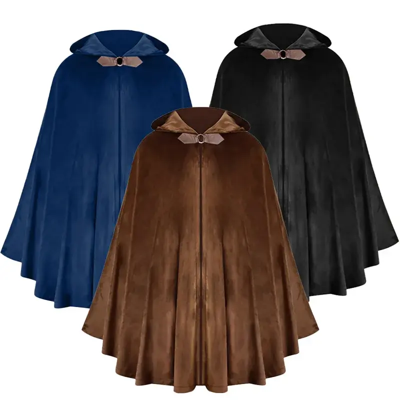 Medieval Cloak Men Retro Hooded Long Cape Coat Cos Halloween Party Gothic Cosplay Costume Halloween Holiday Photo Props