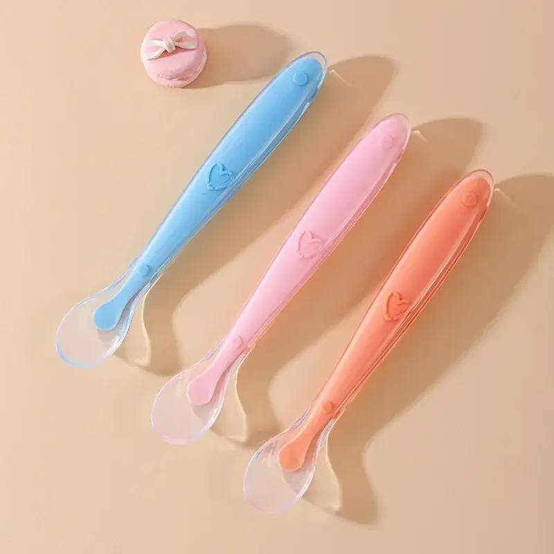 Baby Soft Safety Spoon Bowl Container Silicone Spoons Tableware for Child Infant Solid Feeding Flatware Toddler Feeder Spoon