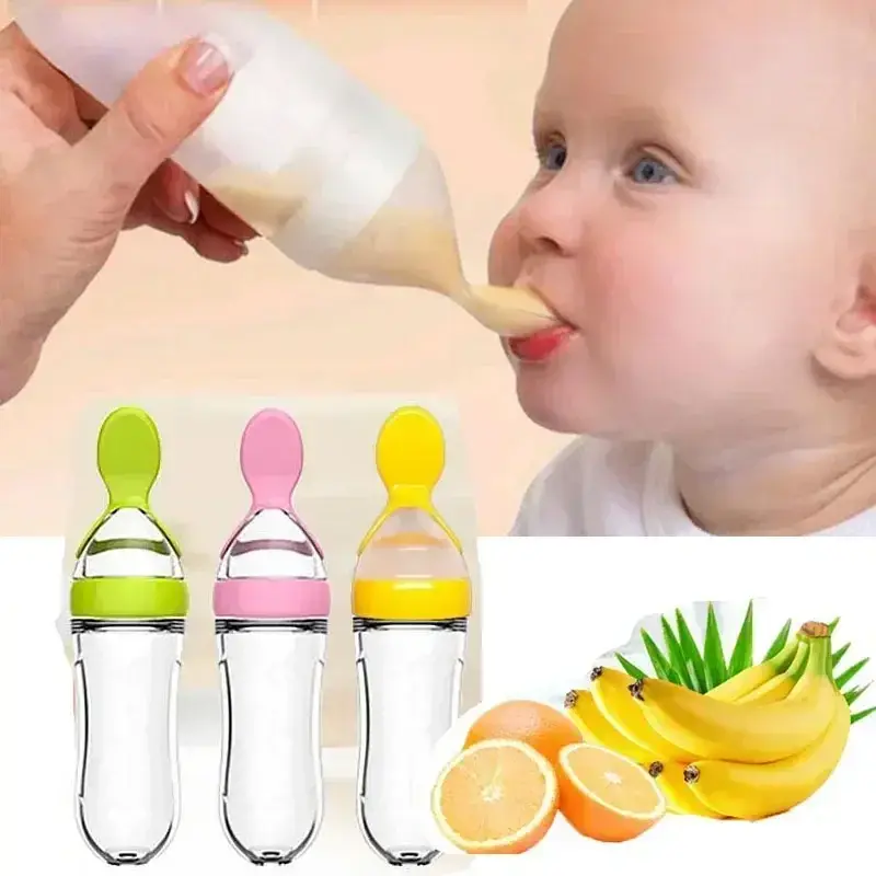 Safe Useful Silicone Baby Bottle with Spoon Newborn Baby Pacifier Training Feeding Infant Food Supplement Feeder Baby Gadgets