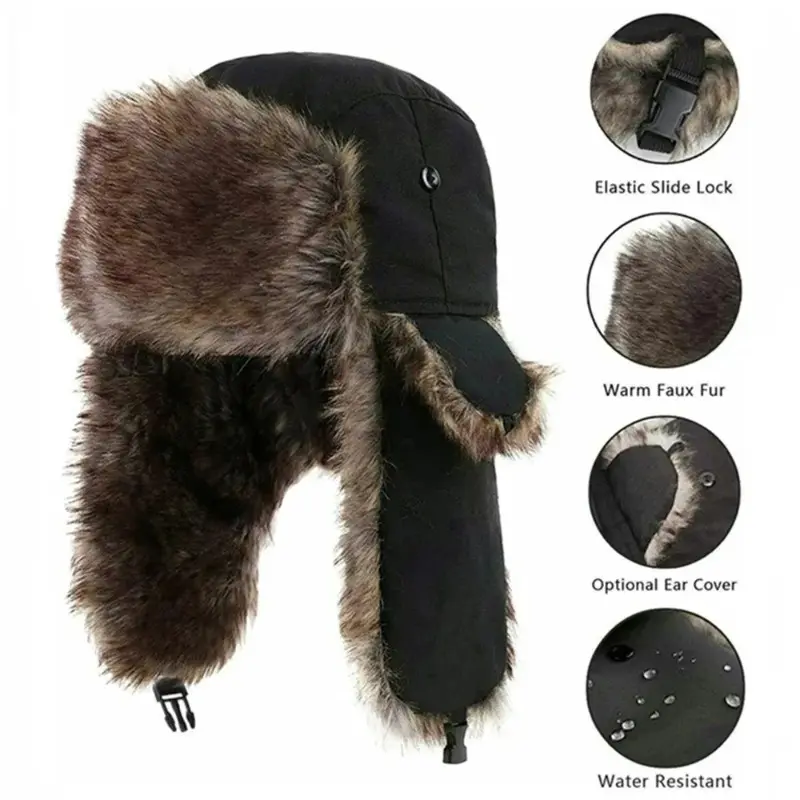 Unisex Warm Winter Earflap Ski Hat for Men Women Soft Faux Fur Trapper Hats Cold Weather Outdoor