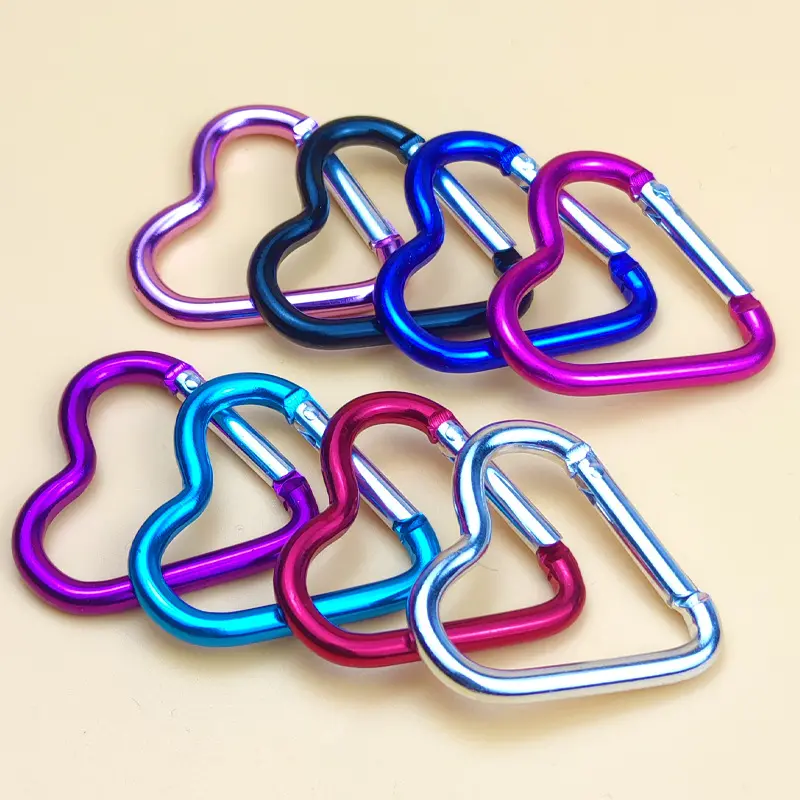 1 Pcs Heart-shaped Aluminum Carabiner Key Chain Clip Outdoor Keyring Hook Water Bottle Hanging Buckle Travel Kit Accessories