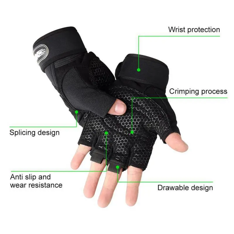 Outdoor Sport Gloves for Men Women Wrist Guard Fitness Gym Cycling Hiking Boxing Exercise Training Workout Long Wrist Fingerless