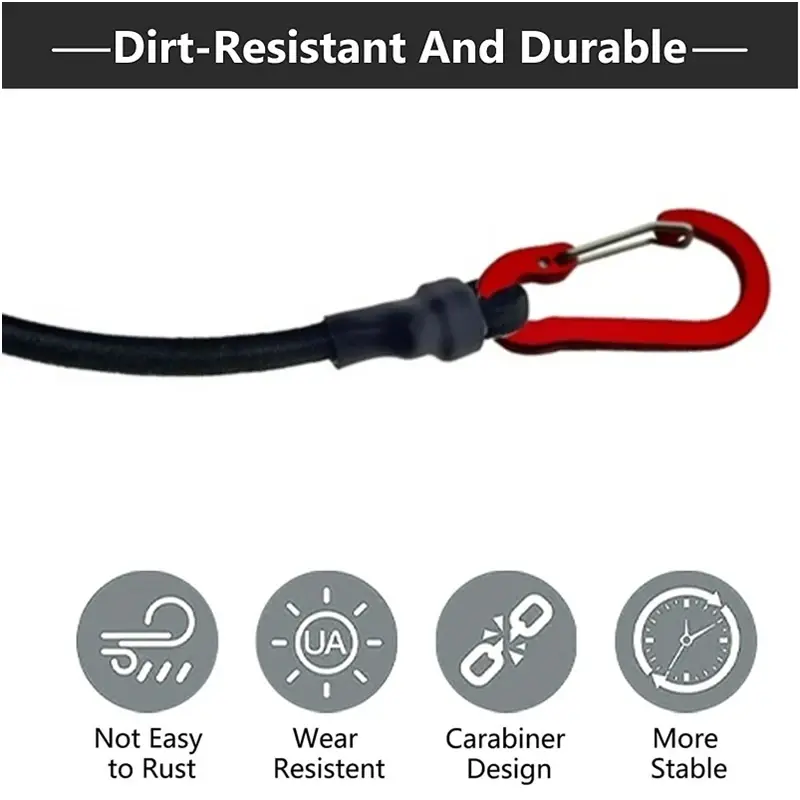 Heavy Duty Bungee Cord Elastic Tie Strap String Carabiner Hooks Kayak Luggage Packing Ropes Camping Accessories 60/90/120cm
