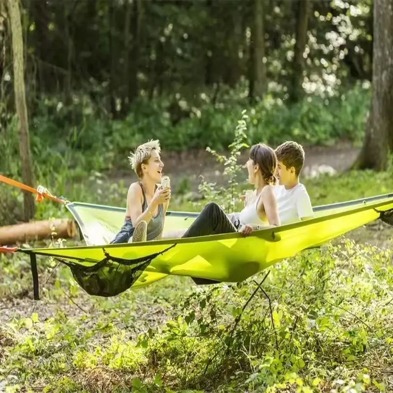 Portable Triangle Hammock Mesh Hammock Multi-Person Family Camping Air Tree Tent Leisure Mesh Bed Free Storage Bag 4m