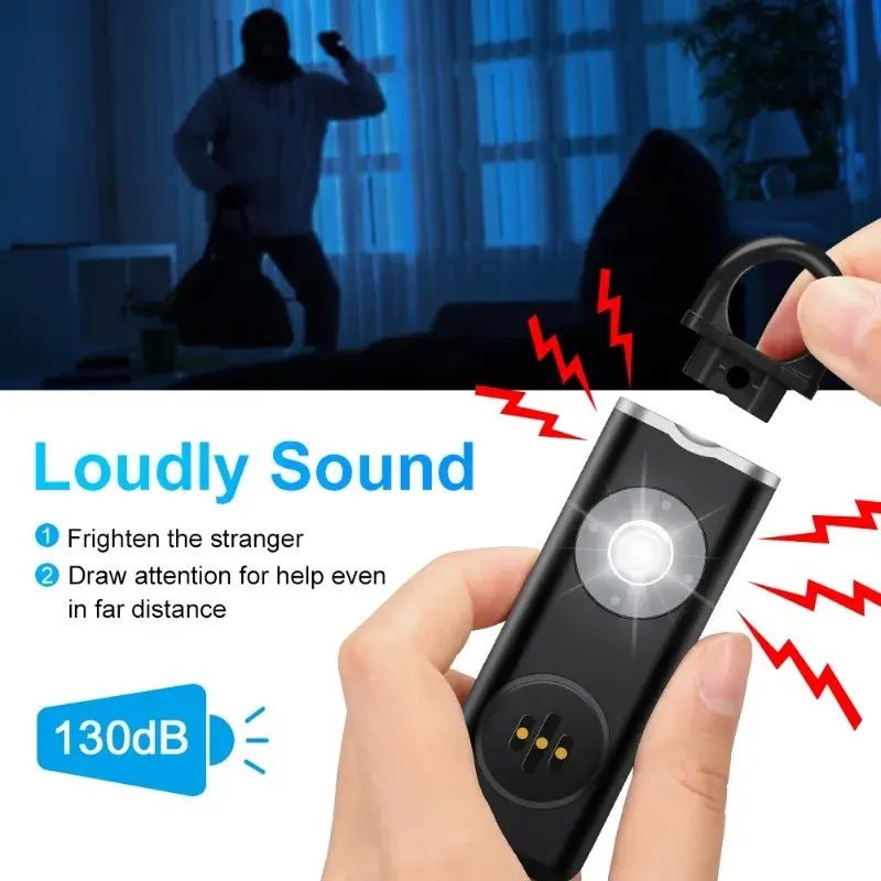 Siren Self Defense Personal Alarm for Women, Children, Elderly 130dB Loud Rechargeable Keychain Alarm with LED Strobe Light