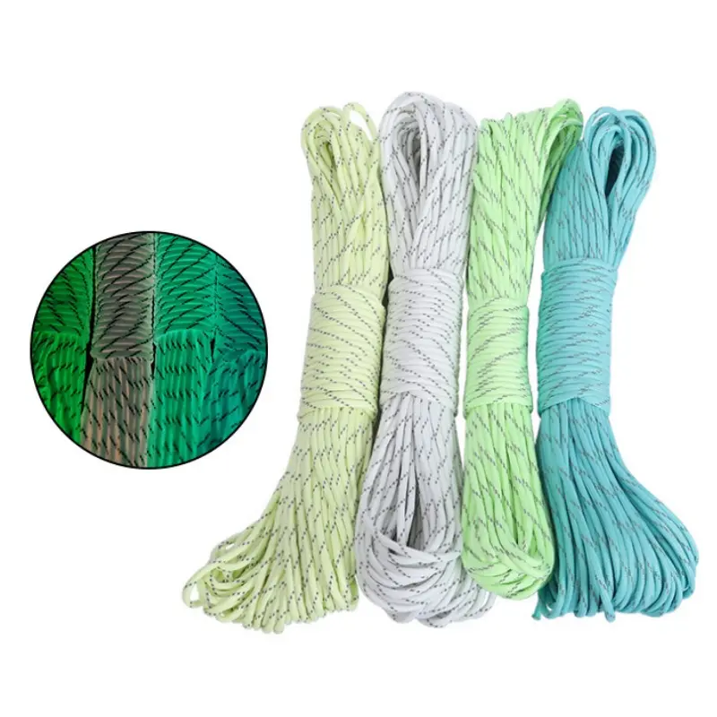 Luminous Reflective Paracord 4mm 9 Strand Tactical 550 Parachute Cord Camping Tent Lanyard DIY Bracelet Weaving Rope