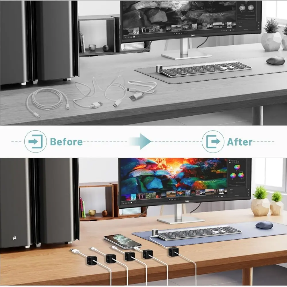 12Pcs-1PCS Magnetic Wire Organizer Self-adhesive Adjustable Cable Manager Bracket for Home Office Desktop Car Cable Organizer