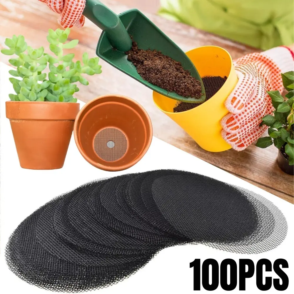 20-100PCS Flower Pot Hole Mesh Pad Prevent Soil Loss Breathable Gasket Round Flower Plant Pot Bottom  Anti Leak Proof Soil Mat