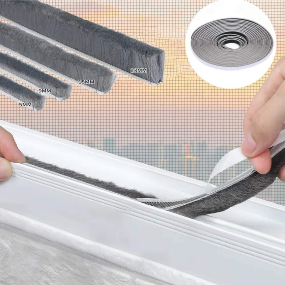 5M Weather Stripping Door Window Seal Strip Self-adhesive Sound Proof Wind Protection Sliding Door Window Seal Woolen Strips