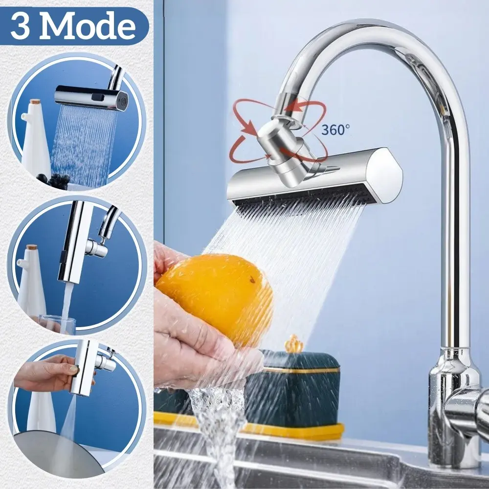 Three Mode Kitchen Faucet Multi-function Sink Artifact Waterfall Water Outlet 360° Rotation Splash-proof Faucet Bubbler Booster