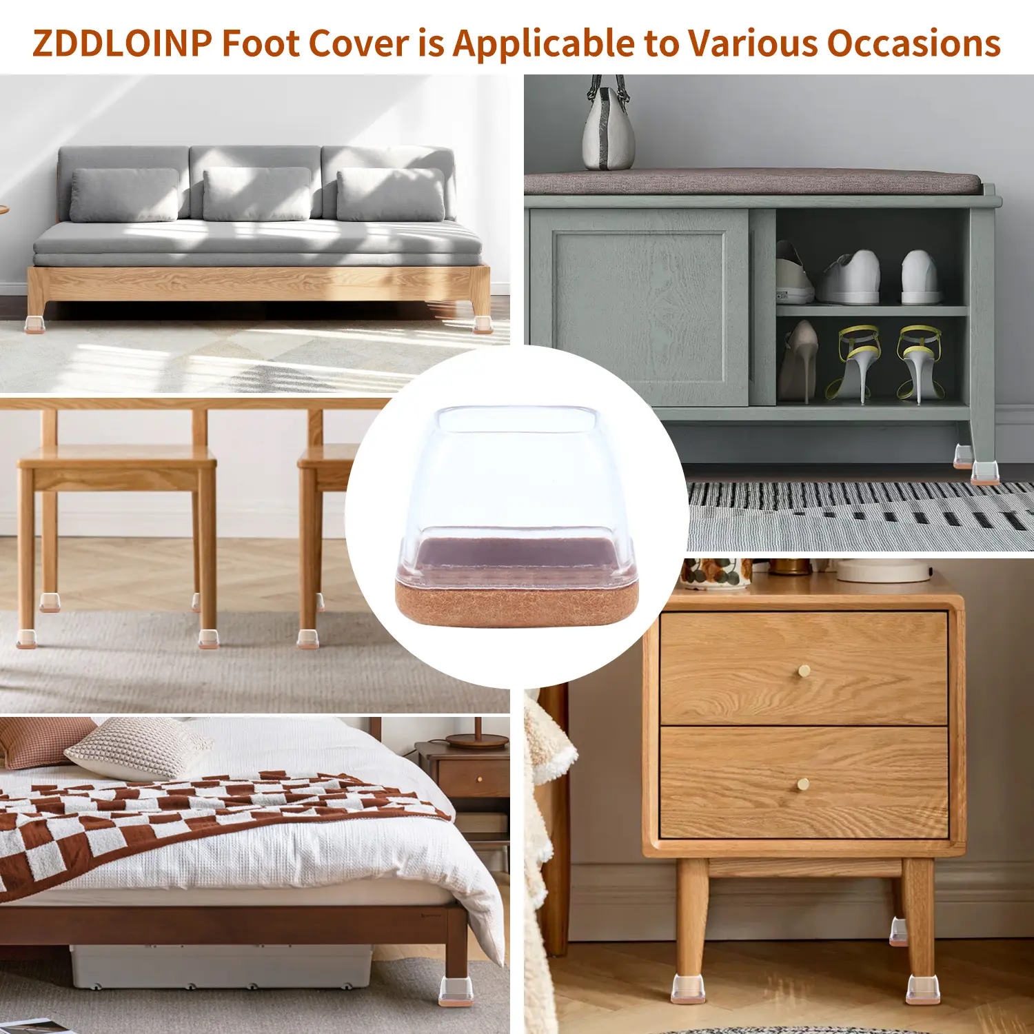 16PCS Rectangle Chair Leg Caps Silicone Anti-Slip Felt Furniture Floor Protector Pads Table Feet Cover from Scratches Home Decor