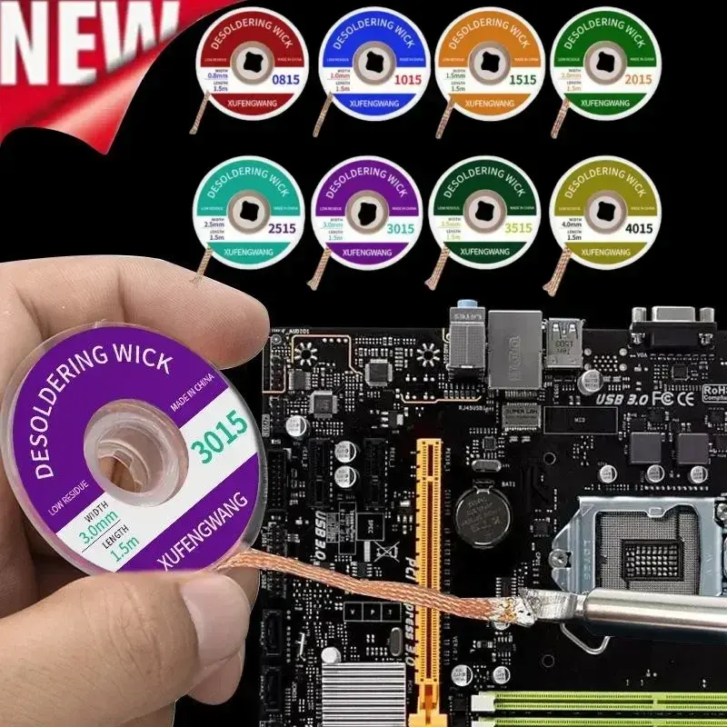 1.5M Length Desoldering Braid Solder Remover Wick Wire Welding Point Solder Remover Wick Tin Lead Cord Flux for Soldering