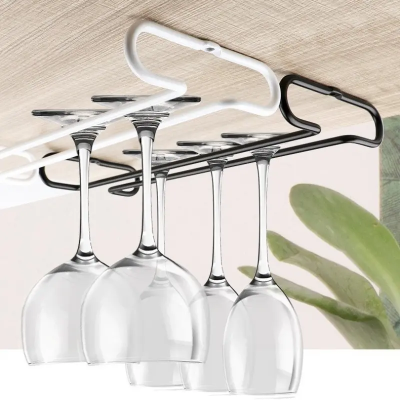 Iron Wall Mount Wine Glass Rack Hanging Wine Cup Holder Bar Goblet Stemware Storage Racks Shelf Hanger Iron Kitchen Organizer