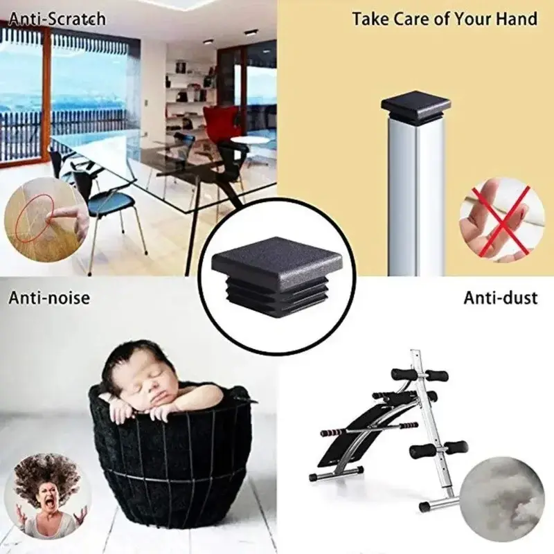 16pcs Black Square Plastic Pipe Plug Stopple Dust Plug Protective Cover Non-slip Mat Head End Cap Door Mat 10x10mm~60x60mm