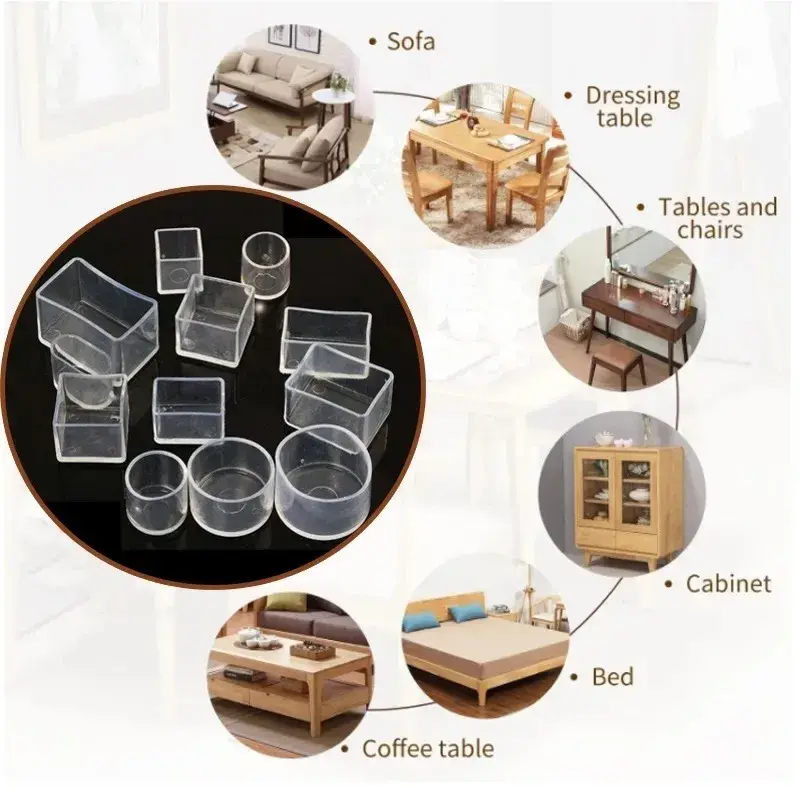 16PCS Rectangle Chair Leg Caps Transparent PVC Table Furniture Tube End Cover Pipe Plug Socks Tips Non-slip Floor Protector Pads