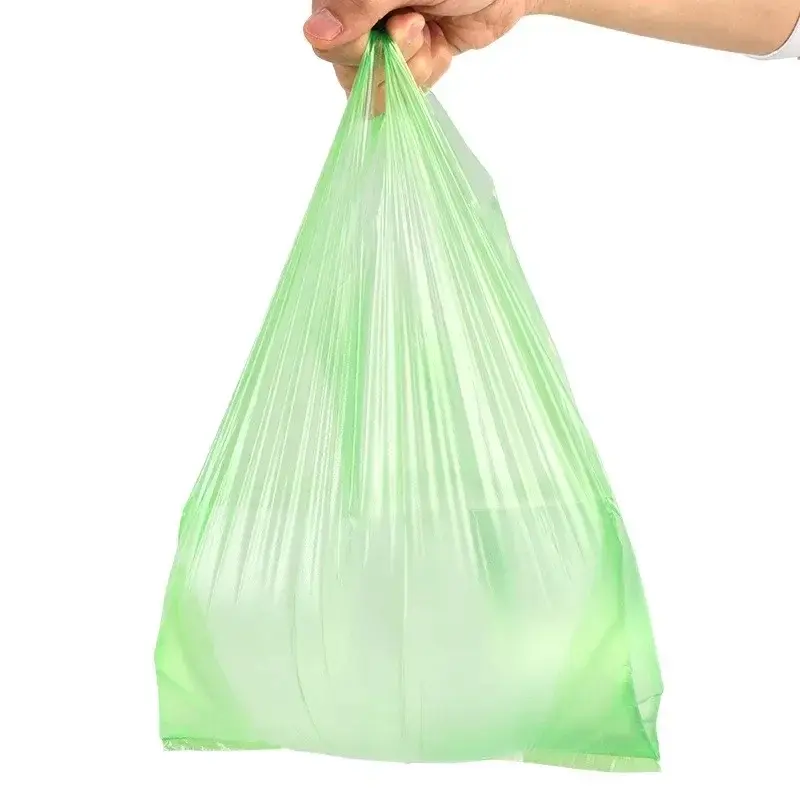 100Pcs 3Sizes Green Plastic Bag Supermarket Grocery Gift Shopping Bag Thicken with Handle Vest Bag Kitchen Storage Baskets