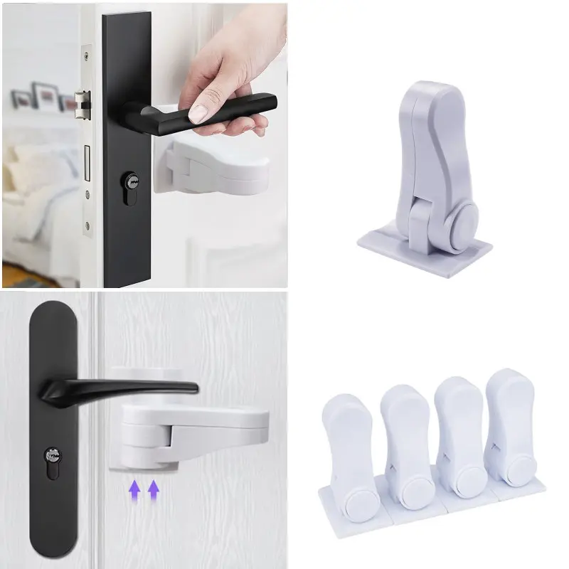 Universal Door Lever Lock Child Baby Safety Lock 180° Rotation Self Adhesive Door Security Latch Window Door Handle Lock