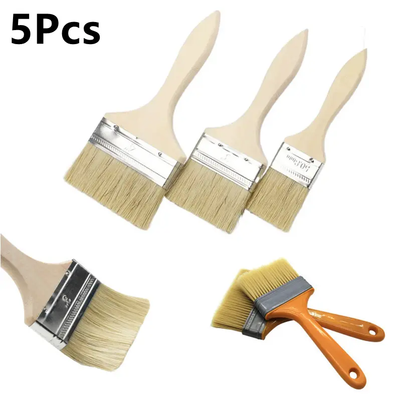 5Pcs Paint Brush Wooden Handle BBQ Brush 1-6 Inch Plastic Soft Hair Brush Artist Painting Brushes Furniture Wall Paint Tool
