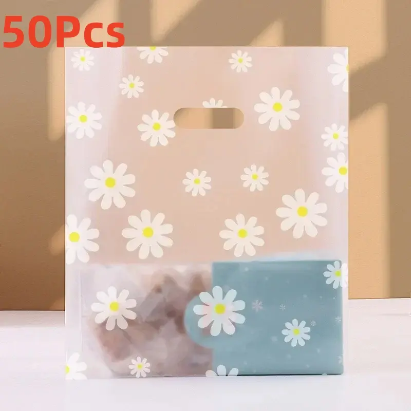 50Pcs Daisy Flower Plastic Gift Bags Christmas Wedding Party Favor Bag Cake Wrapping Pouches Thicken Carry Bag Shopping Bag