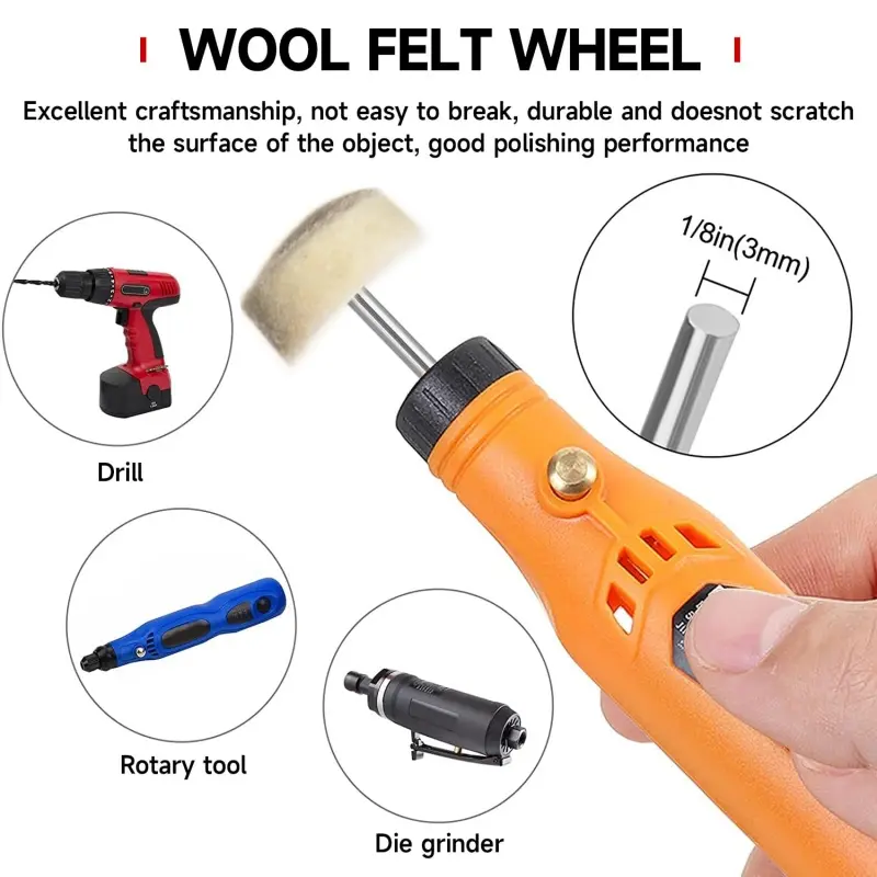 1/10Pcs Wool Wheel Polishing Head with 3mm Shank for Buffing Polishing Jewelry Metals Rotary Cleaning Tool Accessories