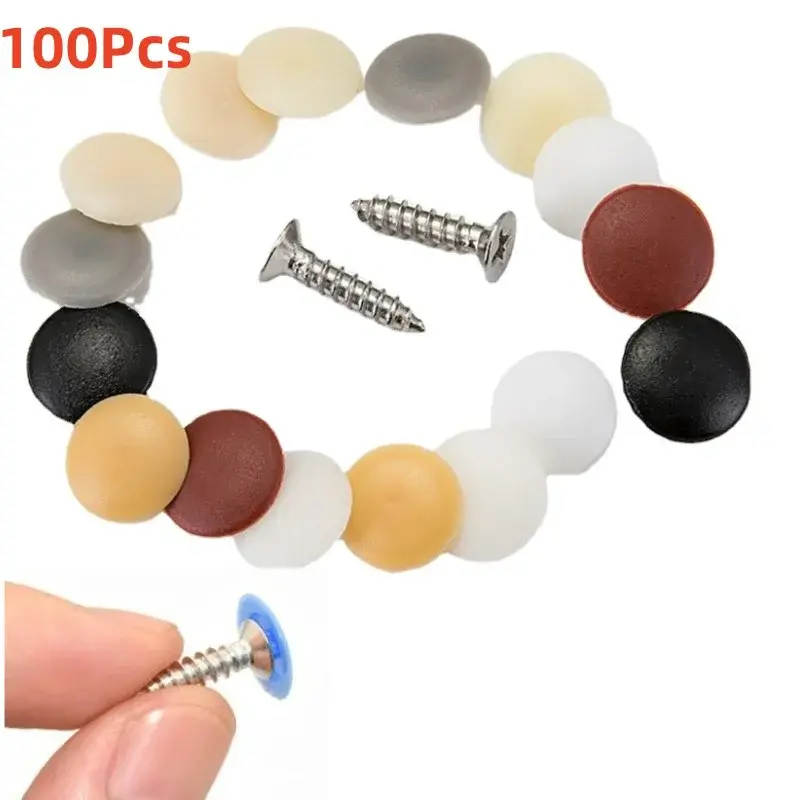 100pcs Plastic Nuts Bolts Covers Snap Self-tapping Screws Exterior Protective Decor Caps Furniture Hardware Accessories