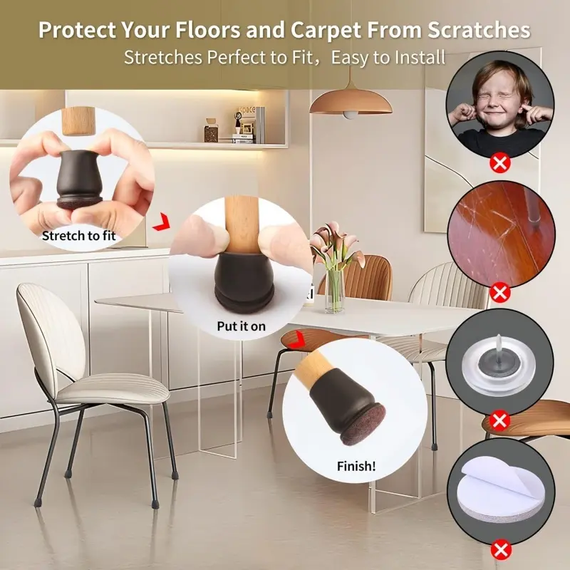 8Pcs Round Chair Leg Floor Protectors with Thick Wrap Felt Pads Mute Silicone Furniture Foot Cover Table Feet Protect Pad