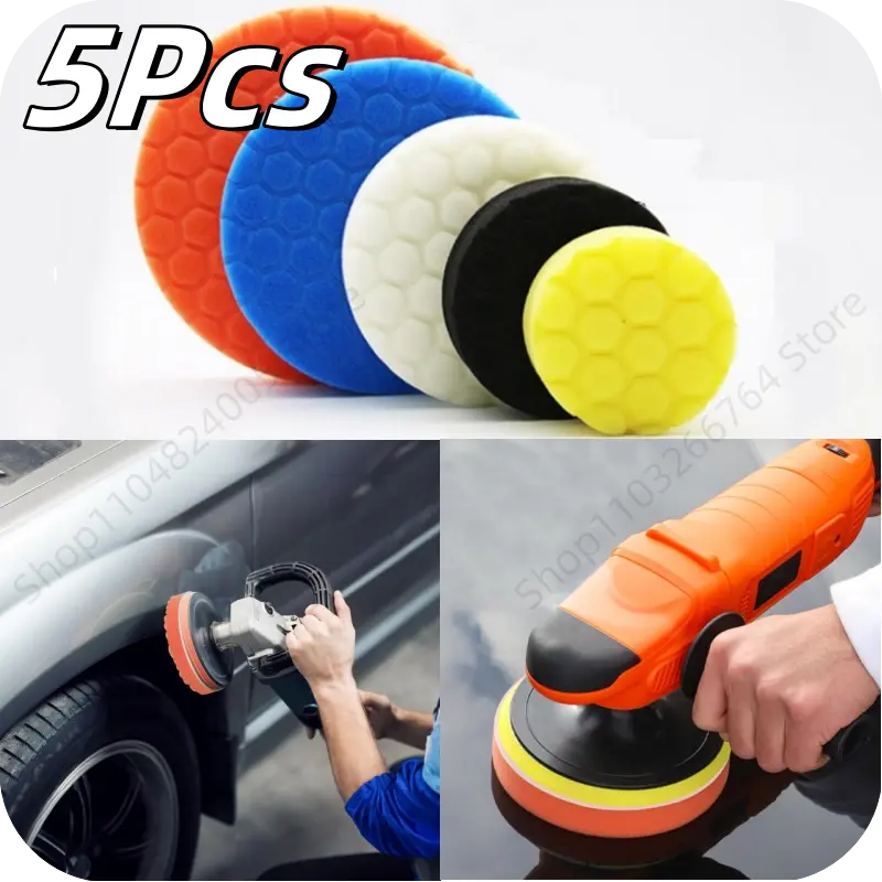 5Pcs 3/4/5/6/7 Inch Compound Buffing Polishing Pads Cutting Sponge Pads Kit for Car Polisher Self-Adhesive Sponge Waxing Tools