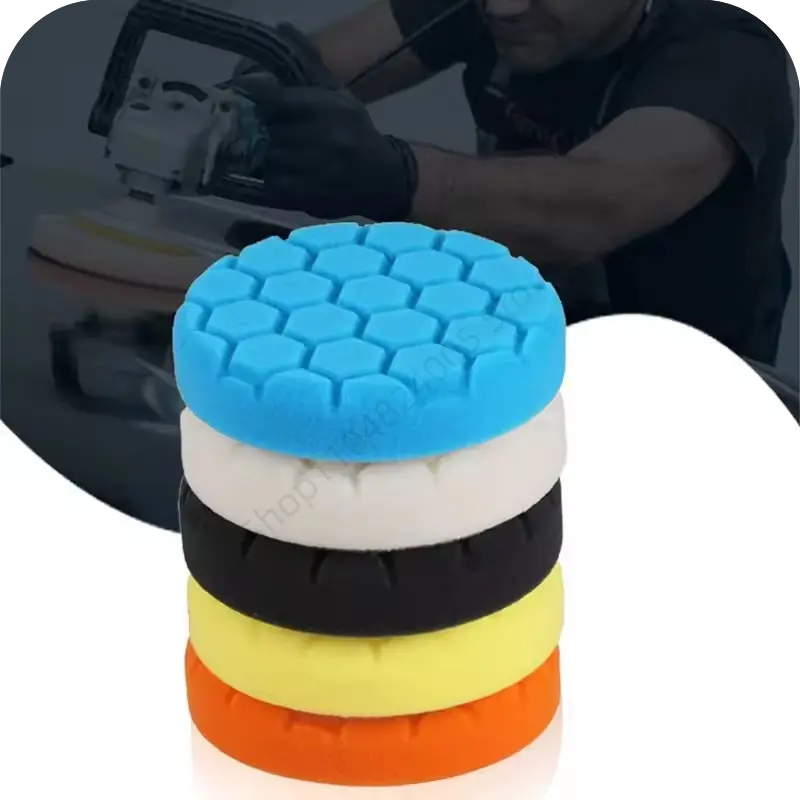 5Pcs 3/4/5/6/7 Inch Compound Buffing Polishing Pads Cutting Sponge Pads Kit for Car Polisher Self-Adhesive Sponge Waxing Tools