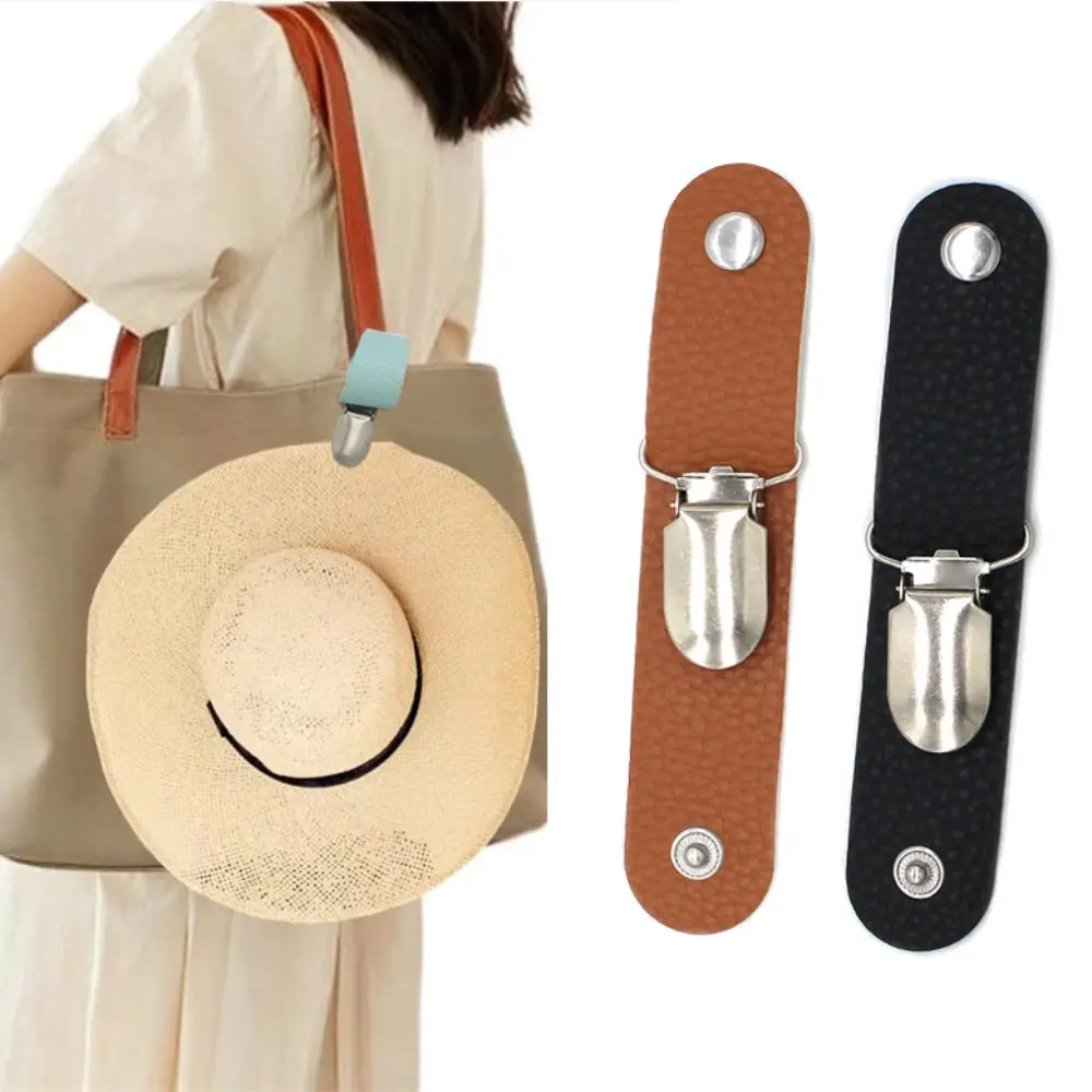 PU Leather Hat Clip for Traveling Hanging on Bag Handbag Backpack Luggage for Kid Adult Outdoor Travel Camping Beach Accessories