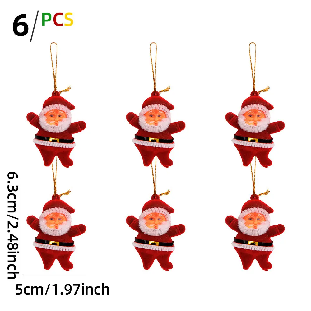 Set 2/6pcs Christmas Ornaments Cute Cartoon Santa Claus Xmas Tree Hanging Pendants DIY Craft for Christmas Home Party Decoration