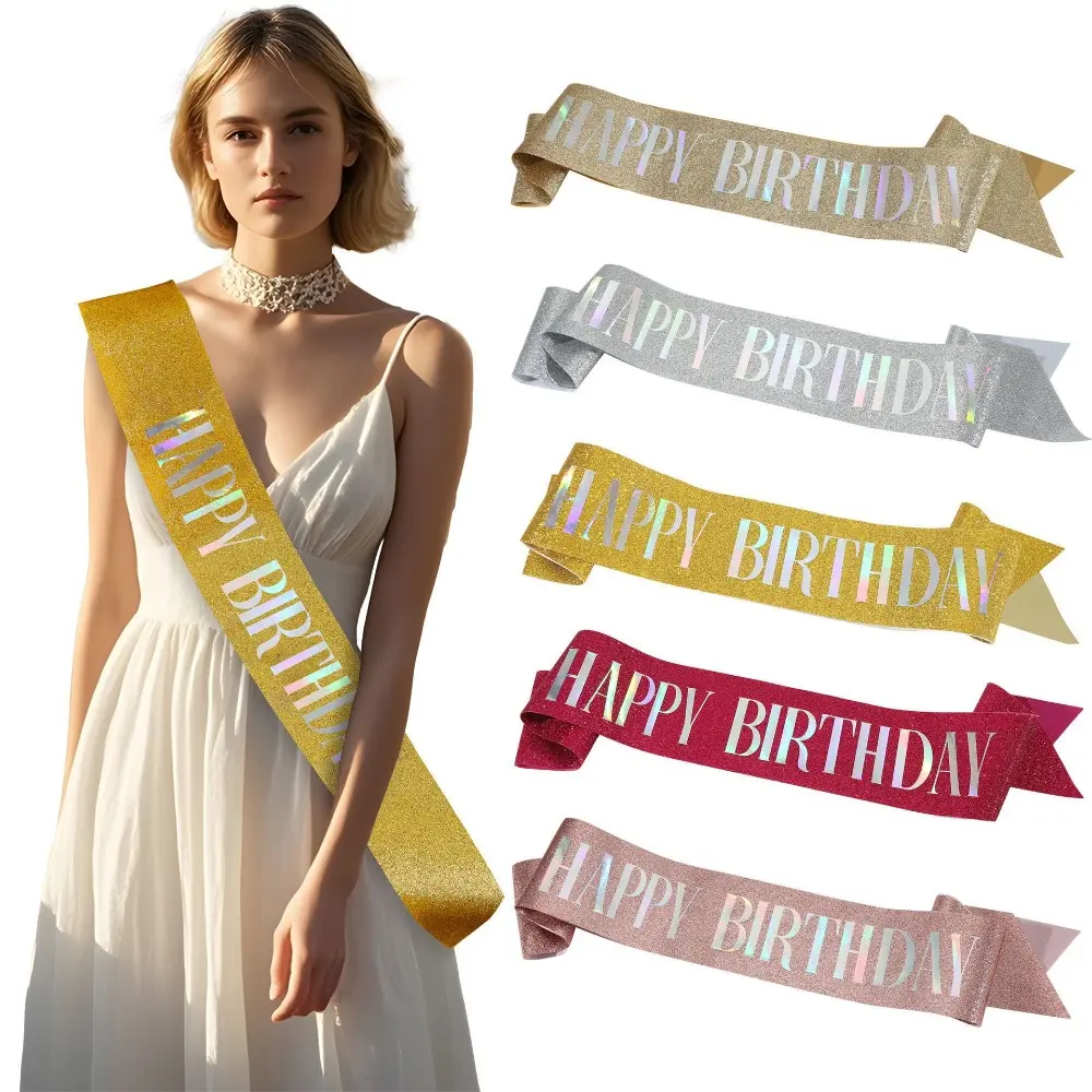 Glitter Happy Birthday Sash Gifts for Girls Women 16th 18th 20th 21st 30th 40th 50th Happy Birthday Party Decoration Supplies