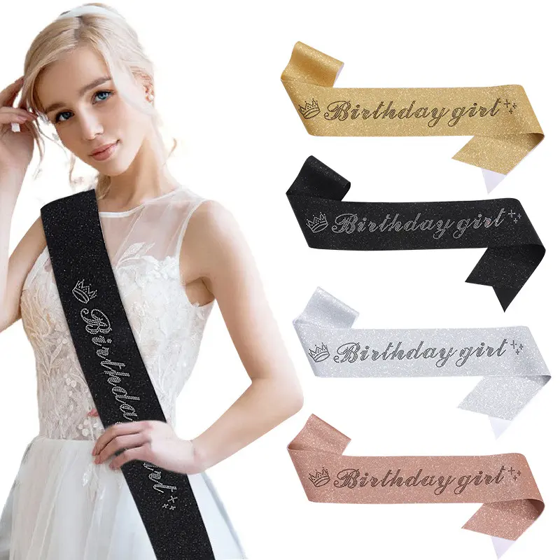 Birthday Girl Sash Glitter Satin Birthday Sash for Girls Women 16th 18th 20th 21st 30th Happy Birthday Party Decoration Supplies