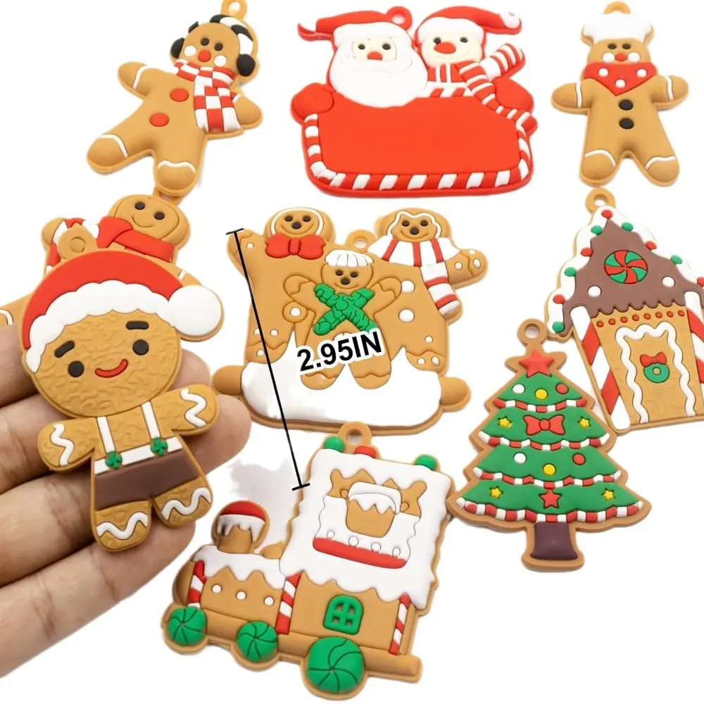12pcs/Set Gingerbread Man Ornaments Assorted Plastic Gingerbread Figurines Ornaments for Xmas Christmas Tree Hanging Decorations