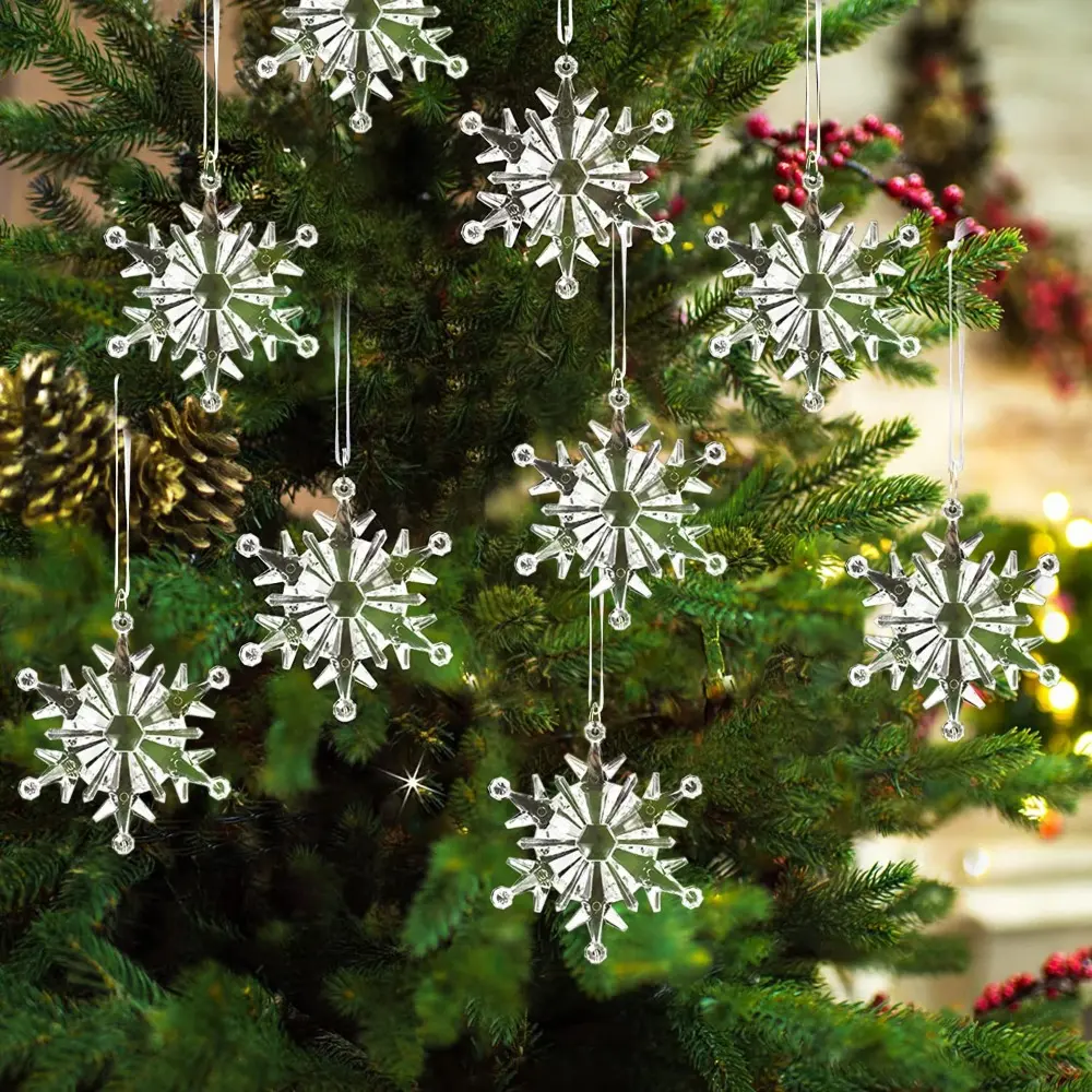6pcs Christmas Crystal Snowflake Ornament Acrylic Transparent Snowflake for Xmas Tree Hanging Christmas Party Holiday Decoration