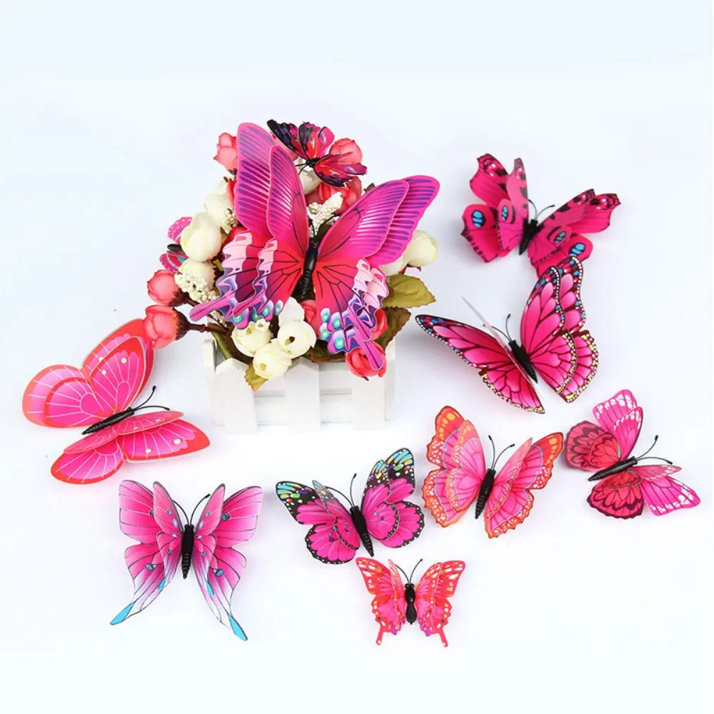 24pcs/Set Double Layer Butterfly Wall Stickers 3D Colorful Butterflies Decals for Crafts DIY Living Room Wall Home Decorations