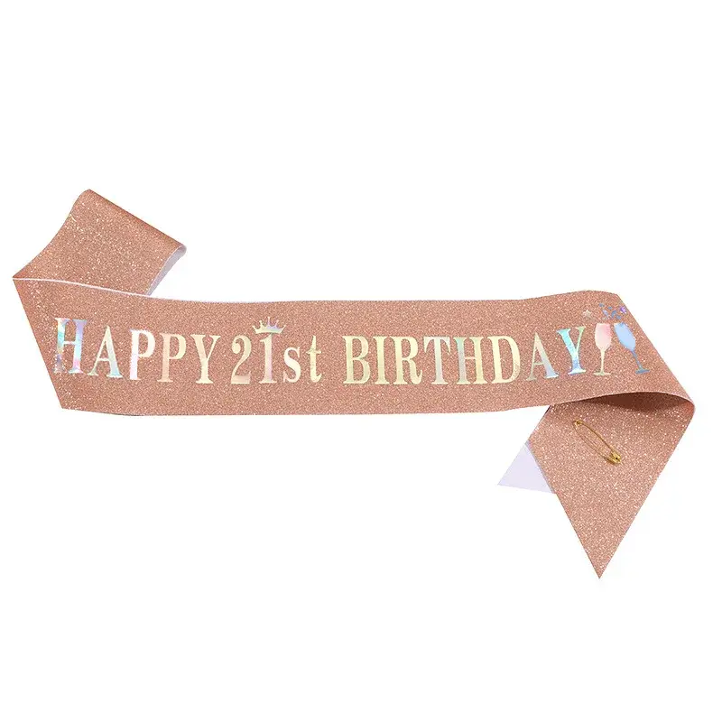 Happy 10th 13th 16th 21st 30th 40th 50th 60th Birthday Glitter Sash for Girls Women Birthday Parties Favor Decorations Supplies