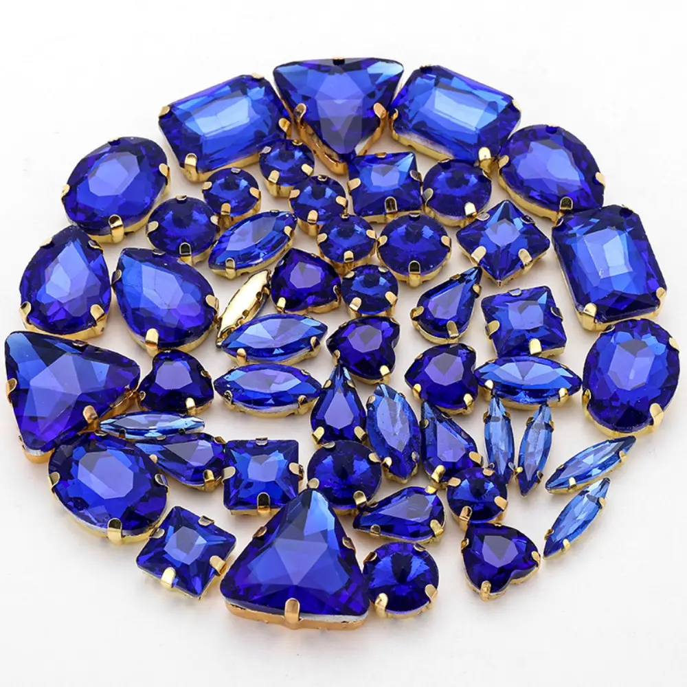 50pcs/Set Mixed Shape Crystal Glass Beads Gold Claw Rhinestone Hand Sew On Diamond for Dress Bags Shoes Jewelry Making DIY Craft
