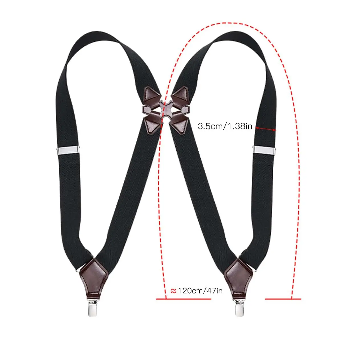 Hip-Clip Suspenders for Men Heavy Duty Big Tall 3.5cm 2 Clips Adjustable Elastic Trouser Braces Strap Belt Gifts for Dad Husband