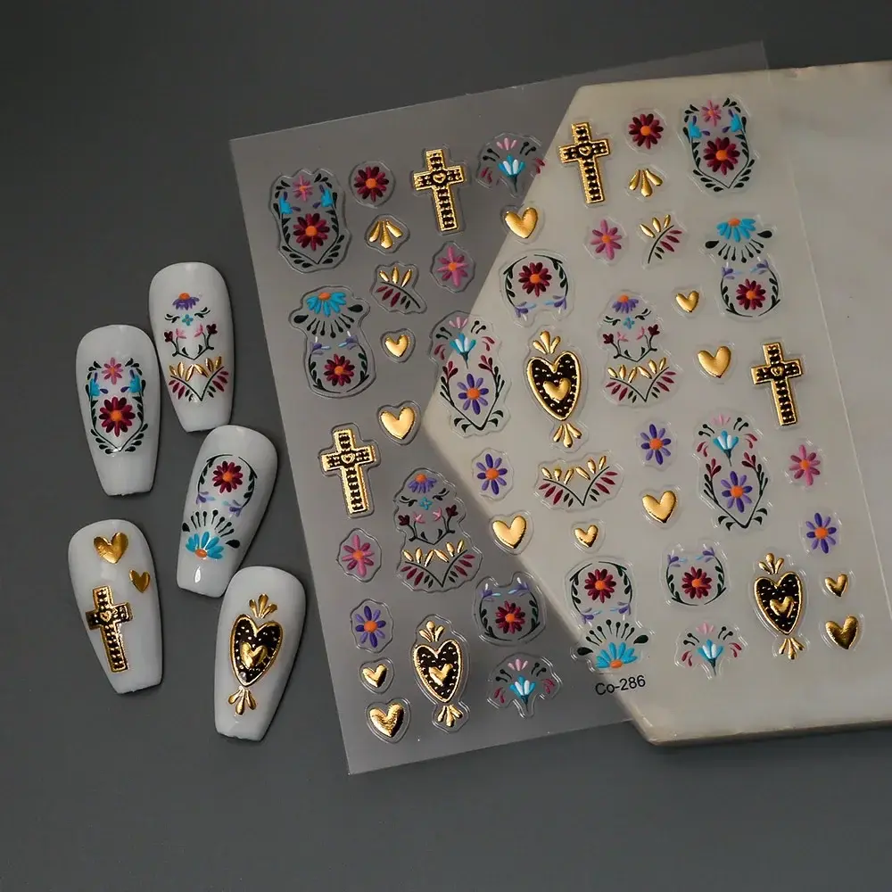 1 Sheet Novelty 5D Bohemian Flower Crossing Nail Art Decal Stickers for Women Girls Fingernails Designs DIY Nail Decoration