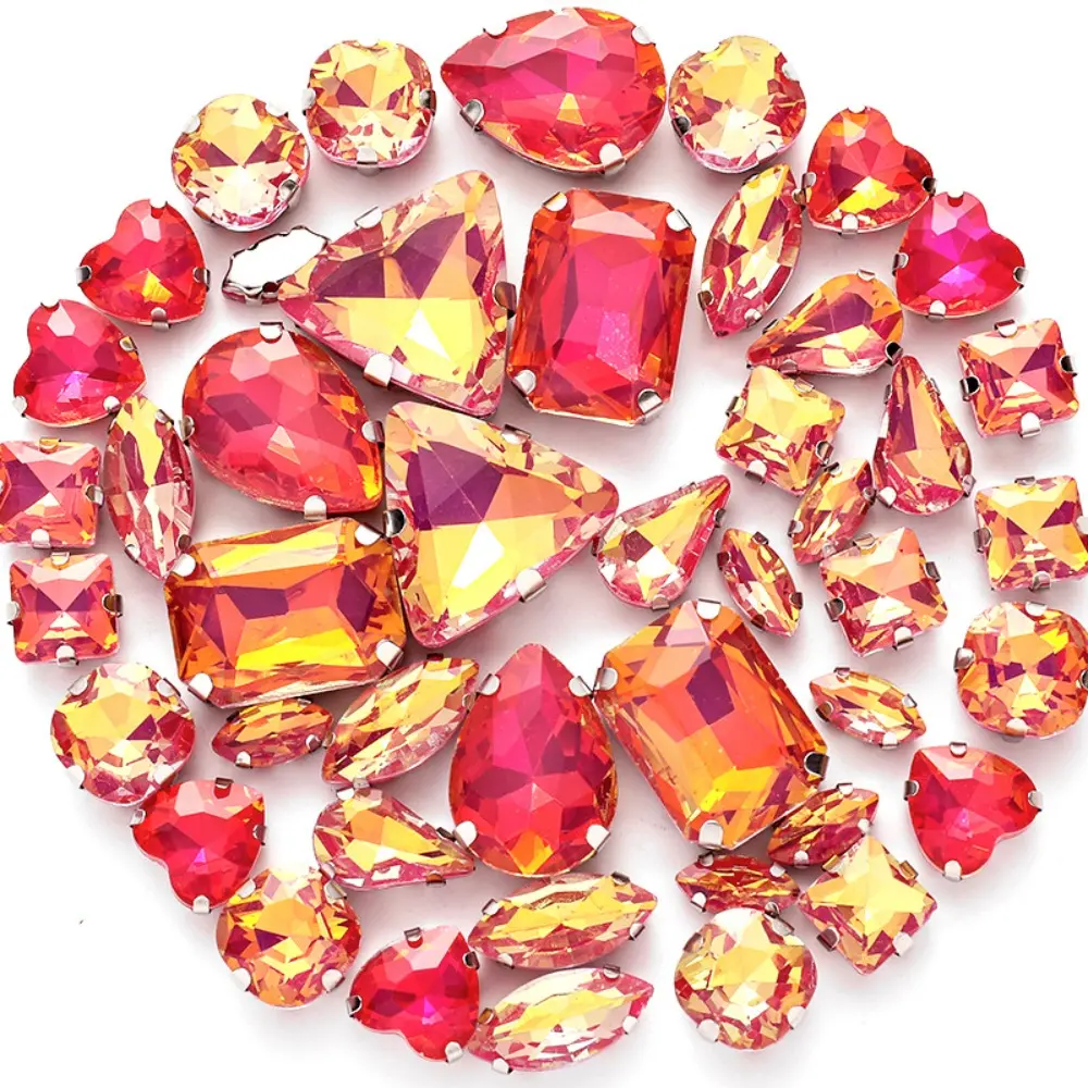 50pcs/Set Mocha Crystal Glass Beads Mixed Shaped Claw Rhinestone Hand Sew On Stones Diamond for Dress Bags Jewelry DIY Crafts
