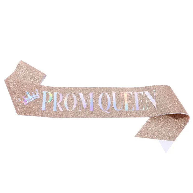 Prom Queen Glitter Sash for Girls Women Night Hen Bachelorette Parties Birthday Graduation Party Decorations Supplies Rose Gold
