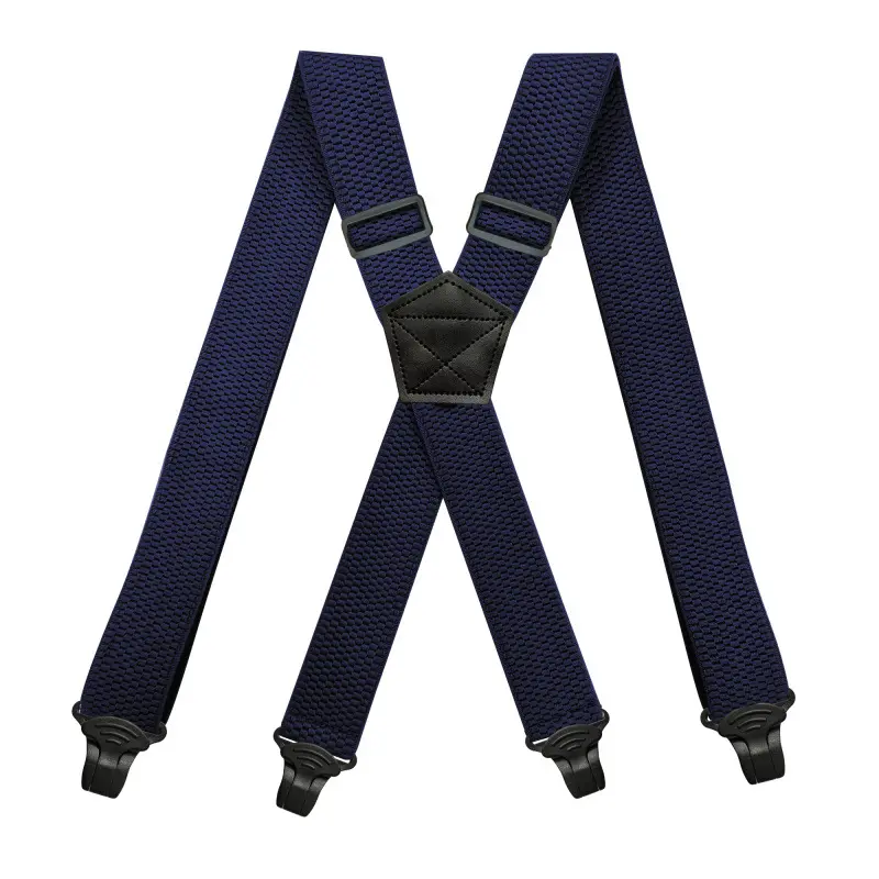 Heavy Duty Work Suspenders for Men 3.8cm Wide X-Back with 4 Plastic Gripper Clasps Adjustable Elastic Trouser Pants Braces-Black