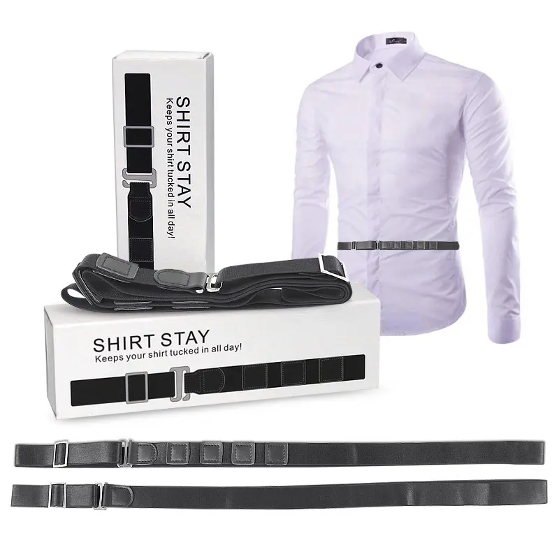 Black Shirt Stay Belt for Men Women Keep Shirt Tucked In Adjustable Elastic Non-slip Wrinkle-Proof Shirt Holder Strap Lock Belt