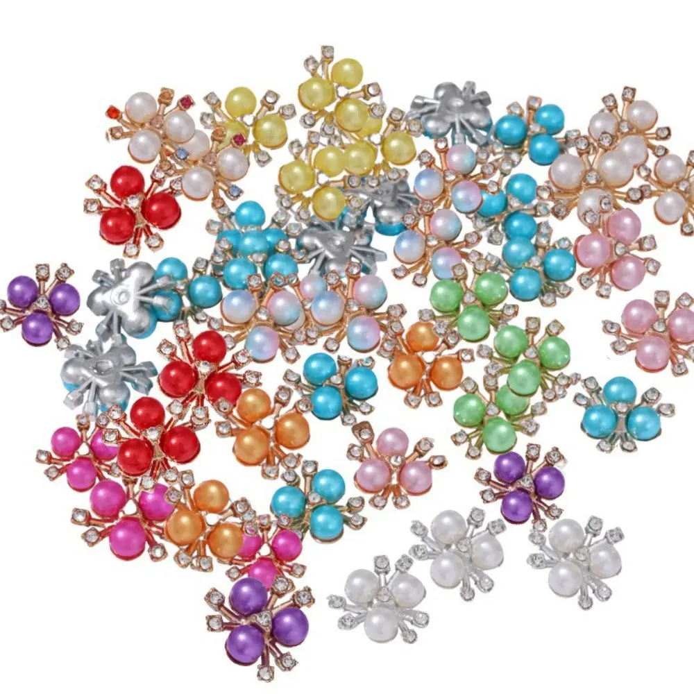 50Pcs/Set Colorful Pearl Flower Rhinestone Buttons Sparkling Flower Crystal Hairpins for Clothes Sewing Accessories DIY Crafts
