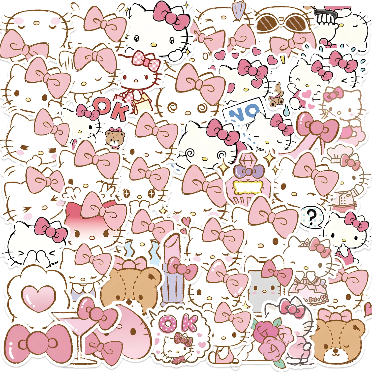 50Pcs Kawaii Cartoon Hello Kitty Stickers DIY Kids Toys Luggage Diary Scrapbook Car Stationery Decoration Girl Decals Gift