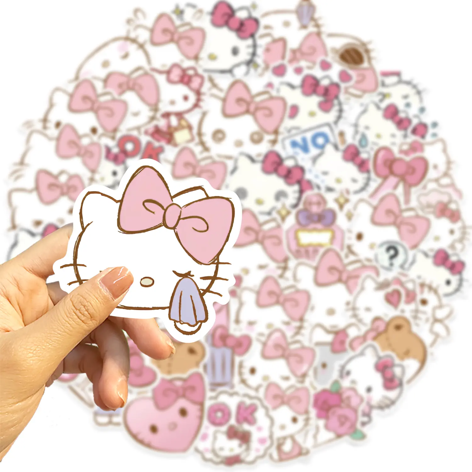 50Pcs Kawaii Cartoon Hello Kitty Stickers DIY Kids Toys Luggage Diary Scrapbook Car Stationery Decoration Girl Decals Gift