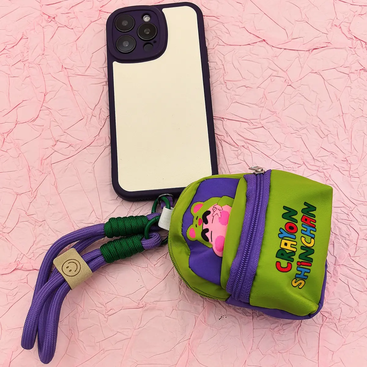 Crayon Shin Chan Anime Figures Cartoon Mobile Phone Lanyard Wallet Earphone Case Storage Bag Protable Bag Keychain Gife for Kid